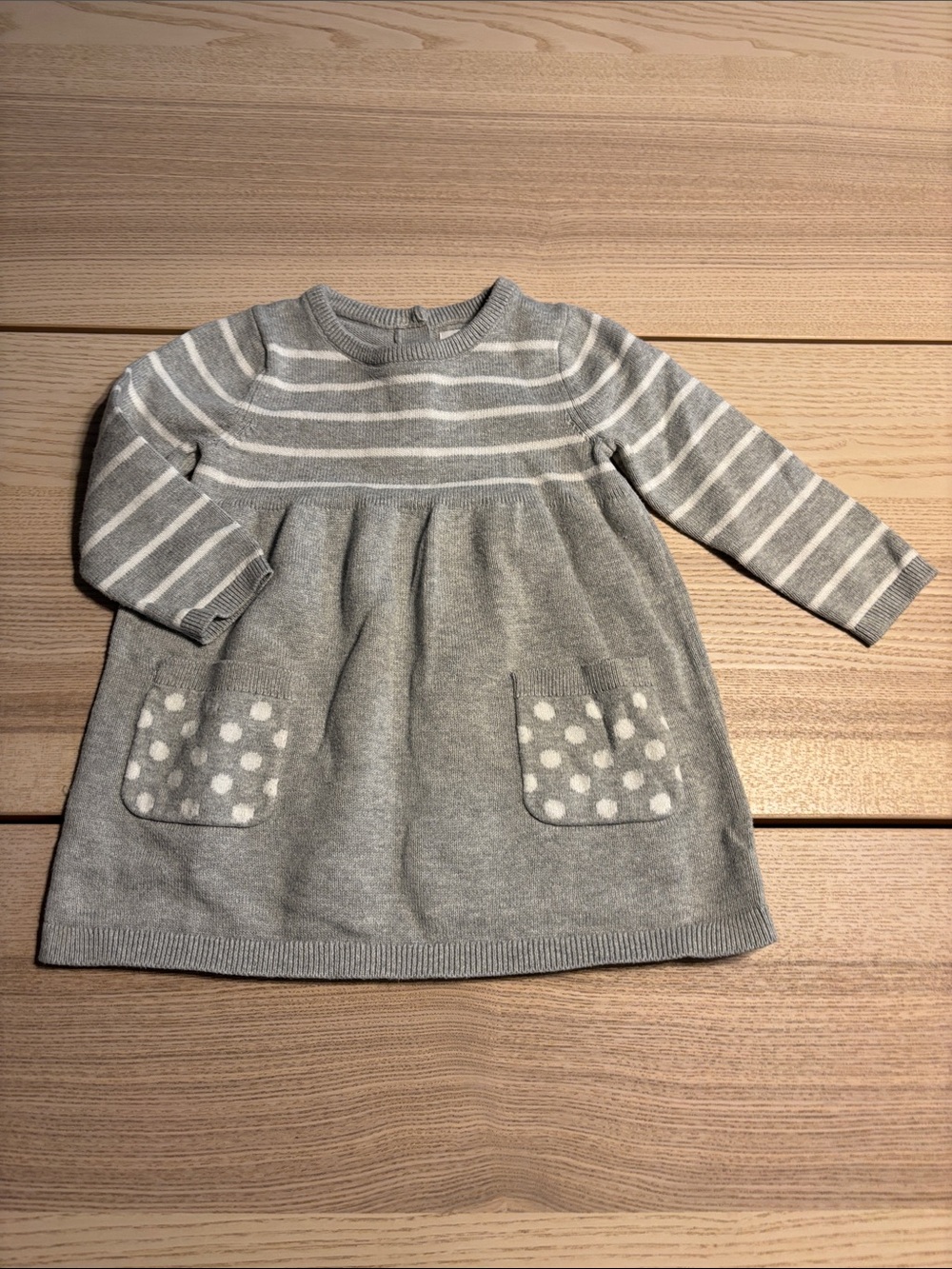 GAP Gray and White Striped Knit Dress with Polka Dot Pockets